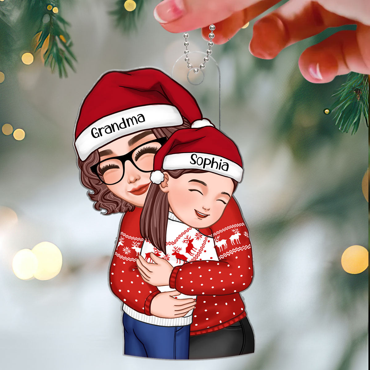 Christmas Cute Grandma Hugging Kid Gift For Granddaughter Grandson Personalized Acrylic Ornament