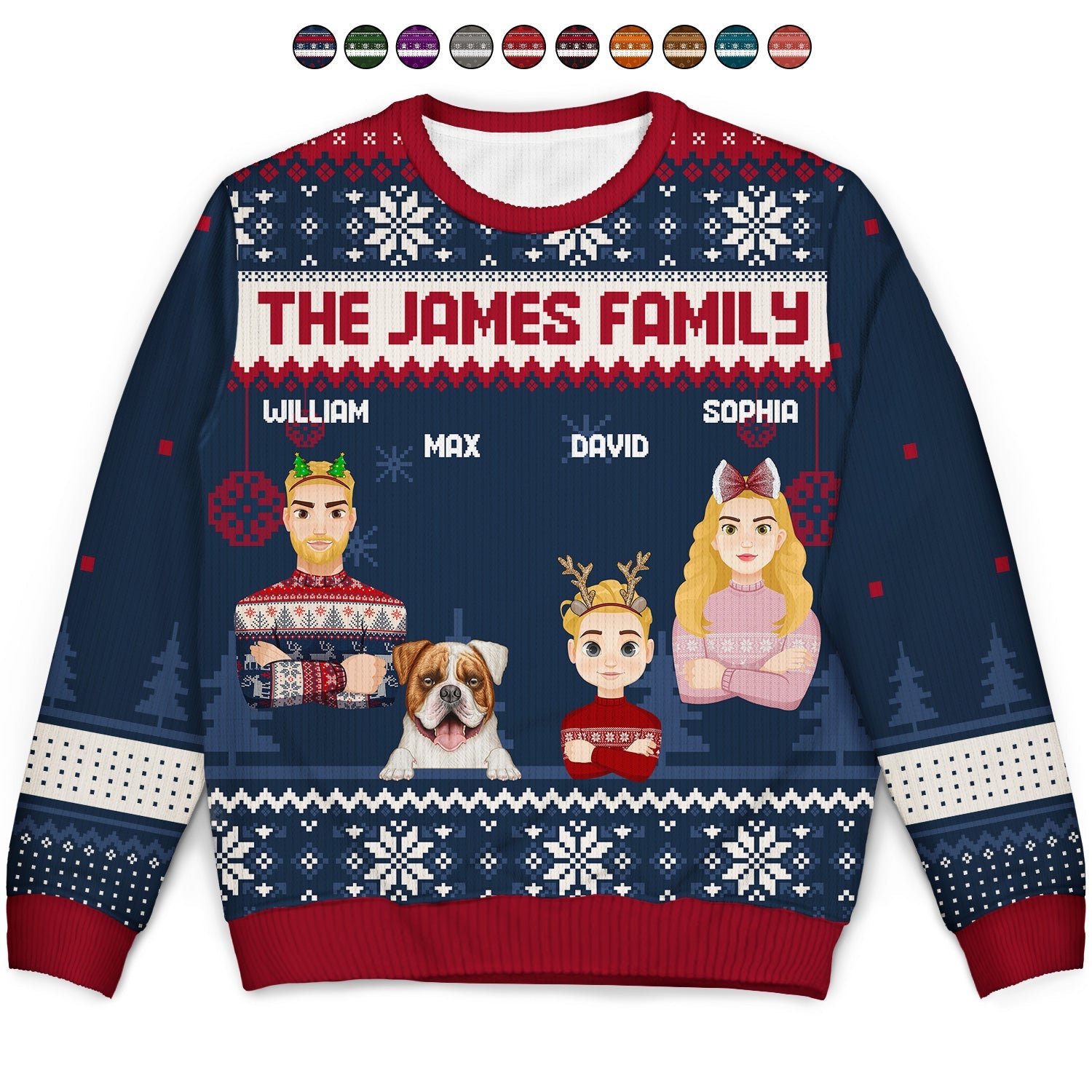 Flat Art Version 2 - Christmas, Funny Gift For Family, Couple, Dad, Mom, Grandpa, Grandma - Personalized Unisex Ugly Sweater