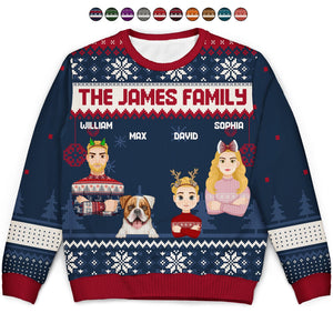 Flat Art Version 2 - Christmas, Funny Gift For Family, Couple, Dad, Mom, Grandpa, Grandma - Personalized Unisex Ugly Sweater