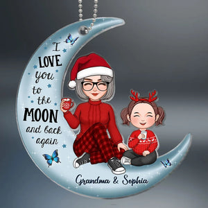 Cute Grandma & Grandkid On Moon Christmas Gift Personalized Acrylic Ornament [Grandma's nickname can be changed]