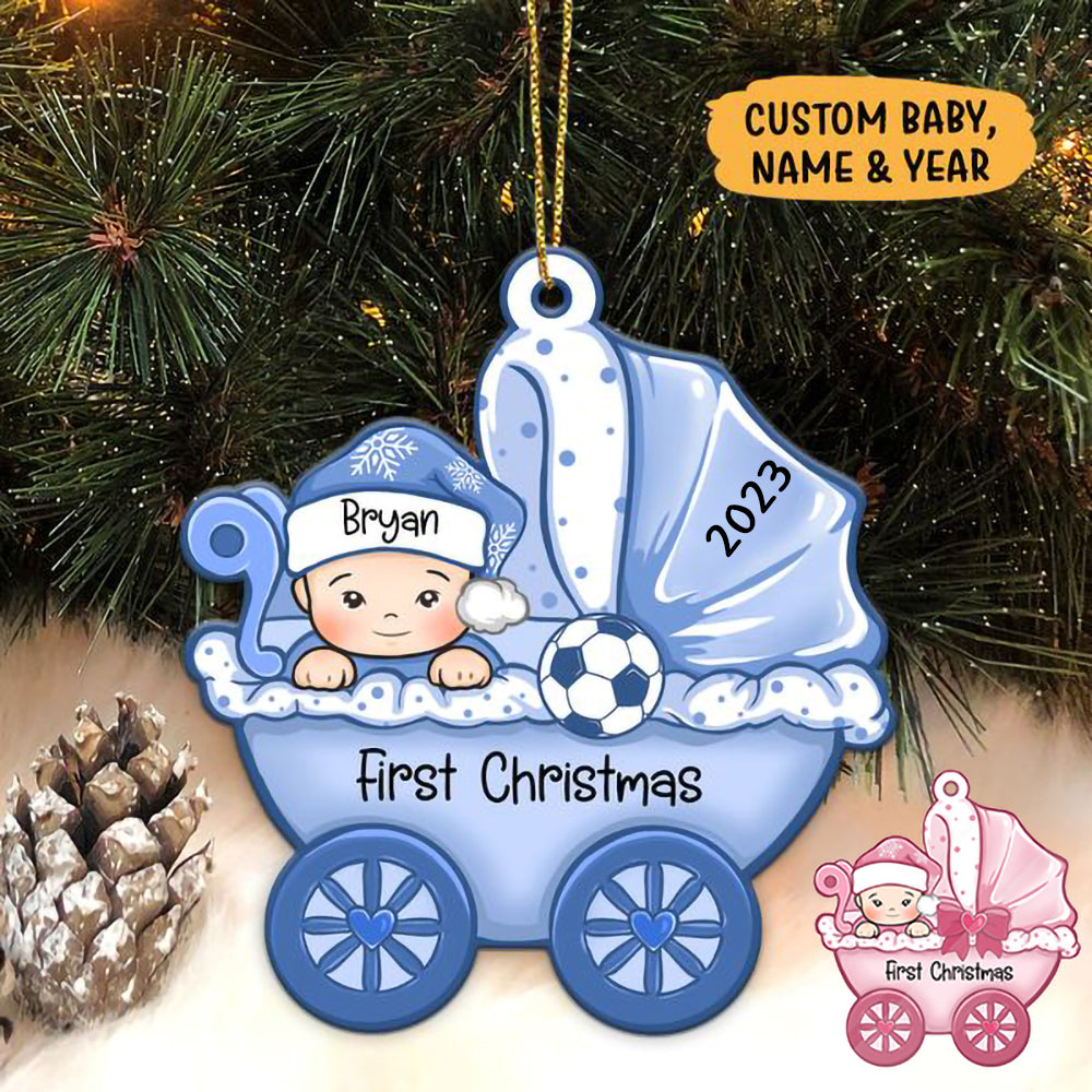 Baby's First Christmas, Baby Carriage, Custom Gift for Baby - Personalized Acrylic Ornament