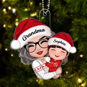 Doll Grandma Mom Hugging Kid Christmas Gift For Granddaughter Grandson Personalized Acrylic Ornament